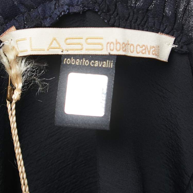 Pre Owned Class by Roberto Cavalli Black Printed Silk & Jersey Sleeveless Maxi Dress L