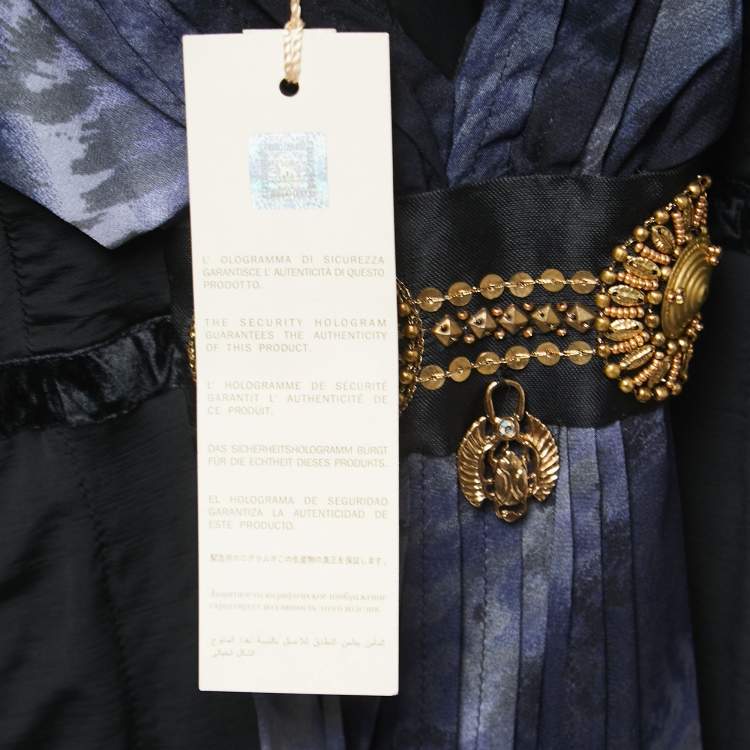 Pre Owned Class by Roberto Cavalli Black Printed Silk & Jersey Sleeveless Maxi Dress L