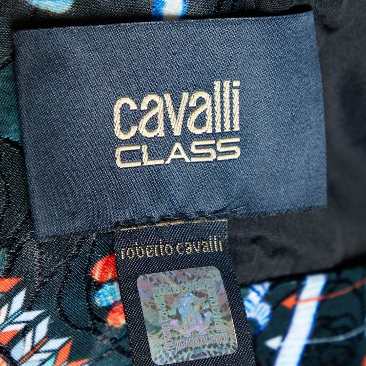 Pre Owned Cavalli Class Multicolor Printed Jacquard V Neck Mini Dress S