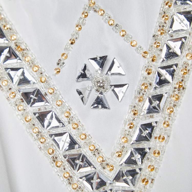 Pre Owned Class by Roberto Cavalli White Crystals Embellished Polyester Sleeveless Maxi Dress S