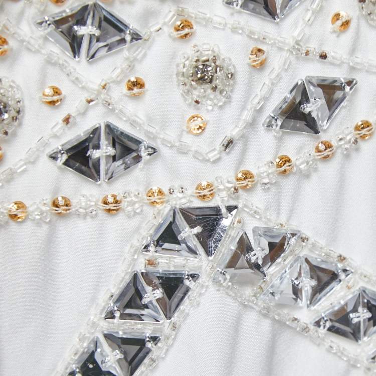 Pre Owned Class by Roberto Cavalli White Crystals Embellished Polyester Sleeveless Maxi Dress S