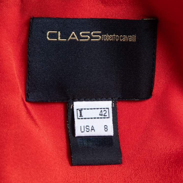 Pre Owned Class by Roberto Cavalli Red Satin Fringed Detail Tunic Dress M