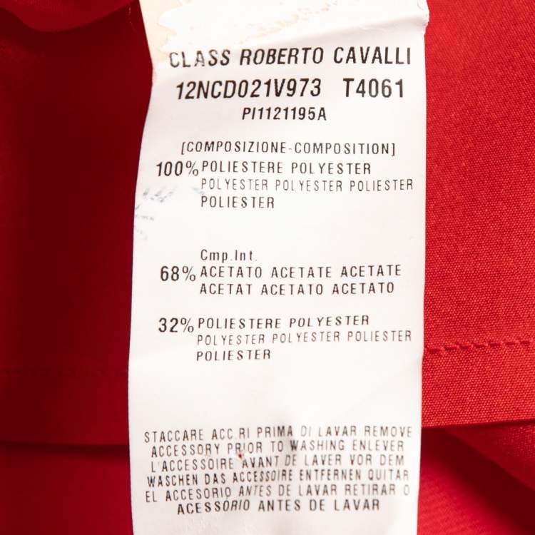 Pre Owned Class by Roberto Cavalli Red Satin Fringed Detail Tunic Dress M