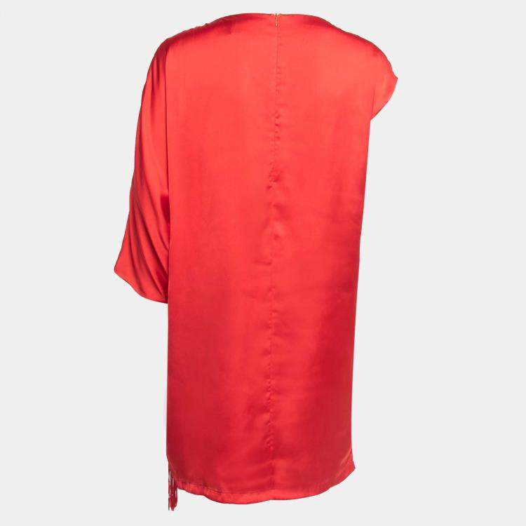 Pre Owned Class by Roberto Cavalli Red Satin Fringed Detail Tunic Dress M