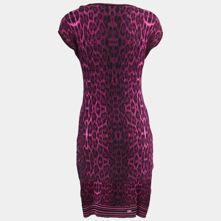 Pre Owned Class by Roberto Cavalli Purple Leopard Patterned Knit Flared Short Dress M
