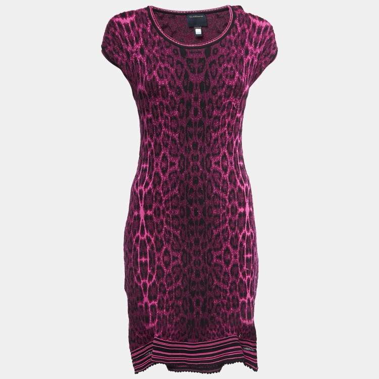 Pre Owned Class by Roberto Cavalli Purple Leopard Patterned Knit Flared Short Dress M