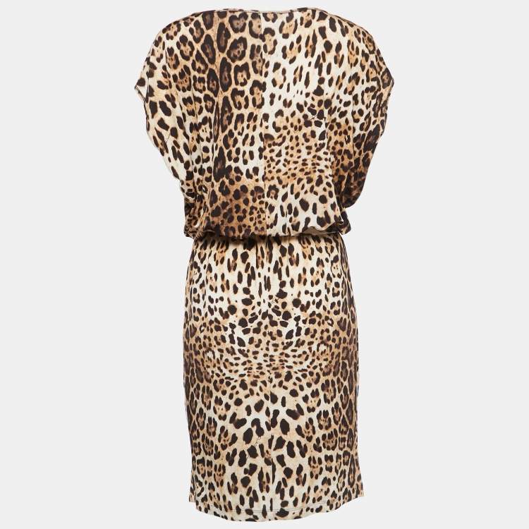 Pre Owned Class by Roberto Cavalli Beige Animal Print Jersey Belted Short Dress M