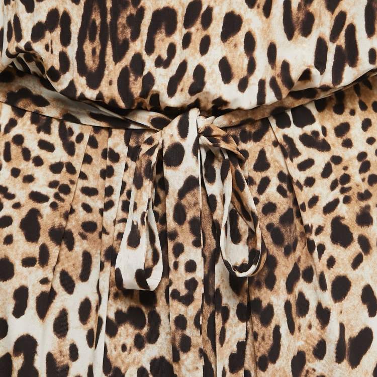 Pre Owned Class by Roberto Cavalli Beige Animal Print Jersey Belted Short Dress M