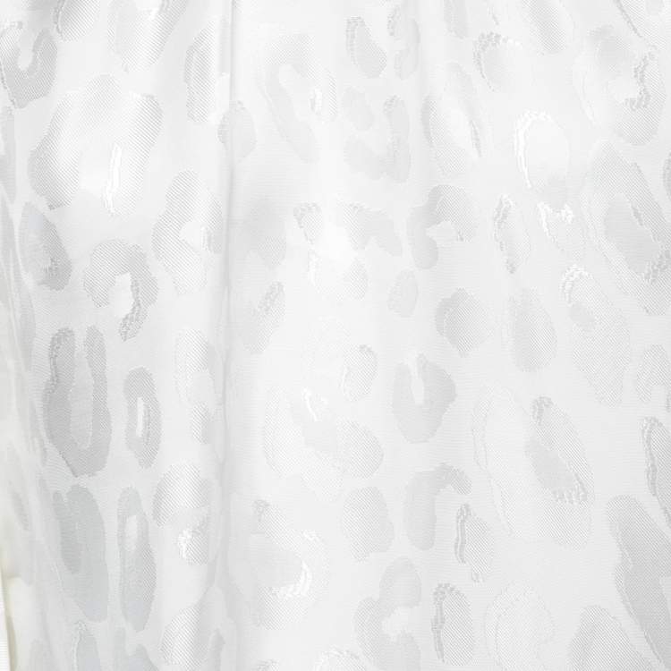 Pre Owned Class by Roberto Cavalli White Leopard Jacquard Flutter Sleeve Top M