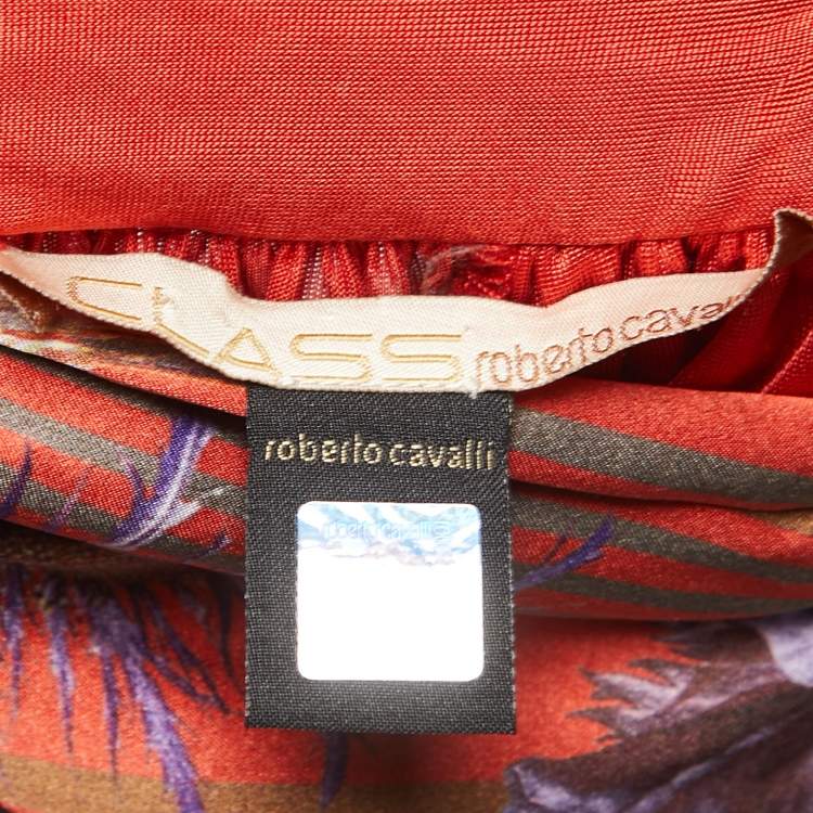 Pre Owned Class by Roberto Cavalli Brick Red Jersey & Silk Belted Top M