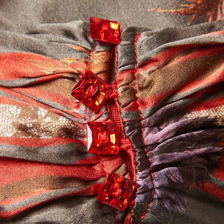Pre Owned Class by Roberto Cavalli Brick Red Jersey & Silk Belted Top M
