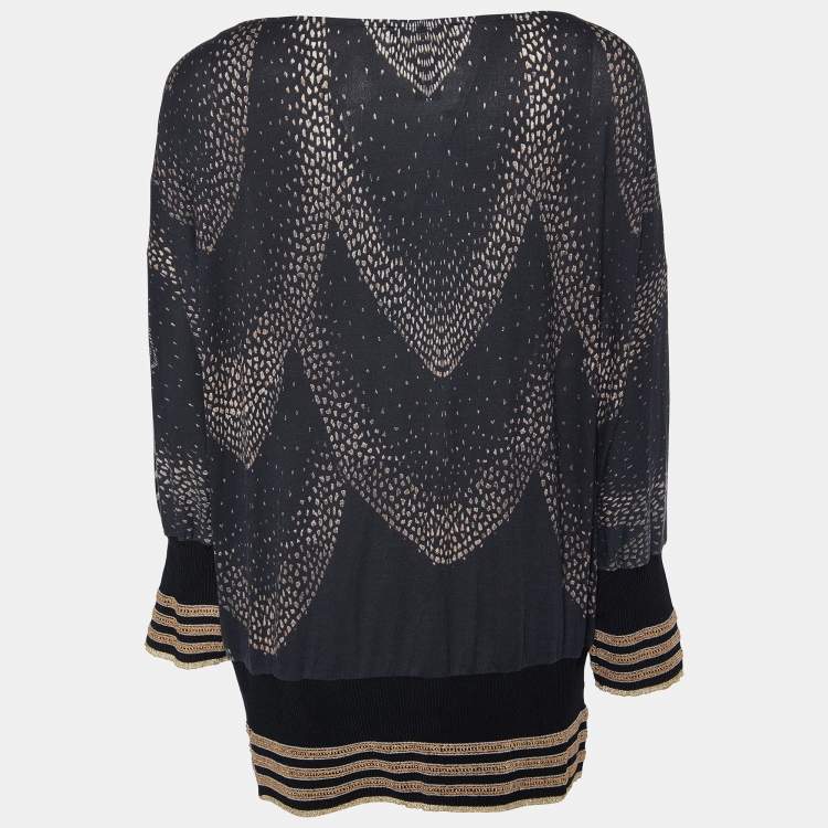 Pre Owned Class by Roberto Cavalli Monochrome Modal Knit Lurex Detail Sweatshirt L