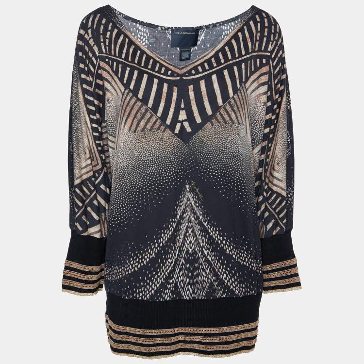 Pre Owned Class by Roberto Cavalli Monochrome Modal Knit Lurex Detail Sweatshirt L