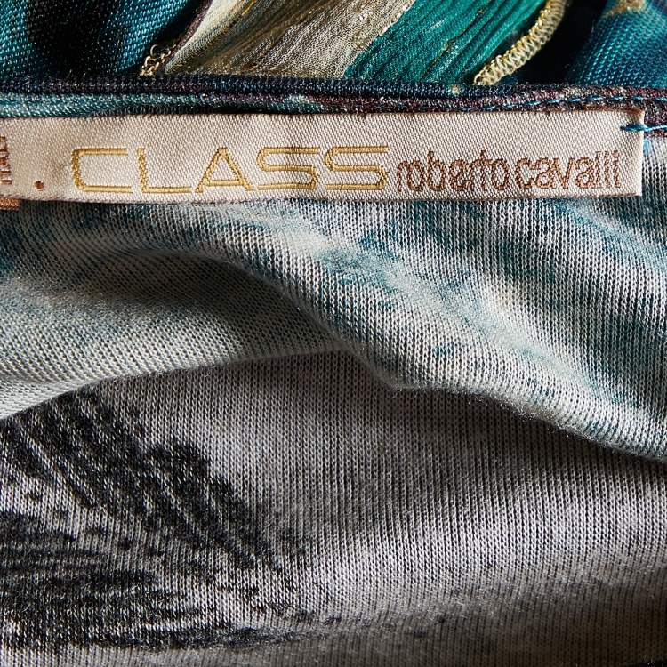 Pre Owned Class by Roberto Cavalli Multicolor Printed Jersey & Silk Trim Detail Maxi Dress M