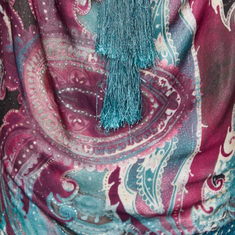Pre Owned Class by Roberto Cavalli Multicolor Printed Jersey & Silk Trim Detail Maxi Dress M
