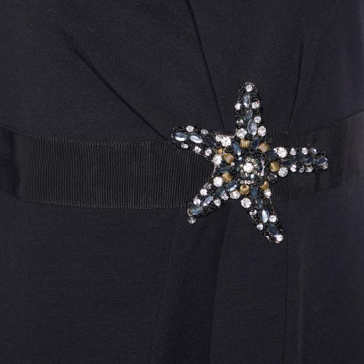 مملوكة مسبقًا Cavalli Class Black Cotton Knit Star Embellished Sleeveless Sheath Dress M