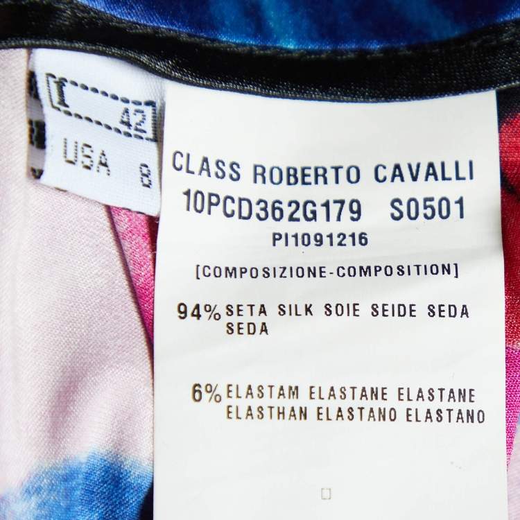 Pre Owned Class by Roberto Cavalli Multicolor Printed Silk Satin Pleated Mini Skirt M