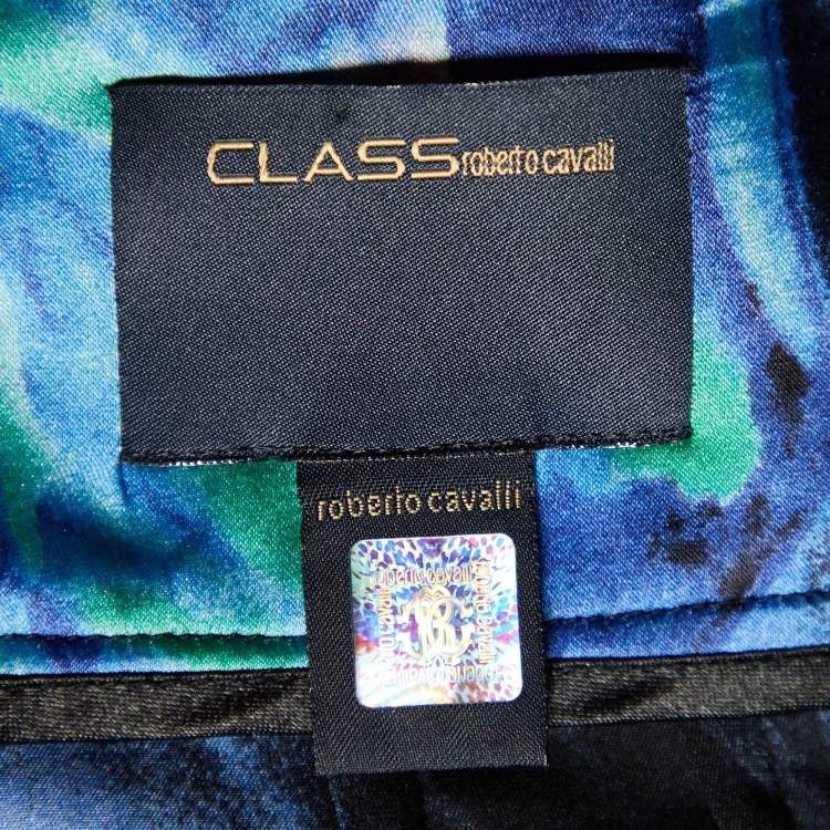 Pre Owned Class by Roberto Cavalli Multicolor Printed Silk Satin Pleated Mini Skirt M