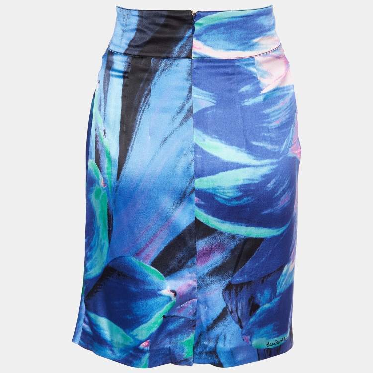 Pre Owned Class by Roberto Cavalli Multicolor Printed Silk Satin Pleated Mini Skirt M