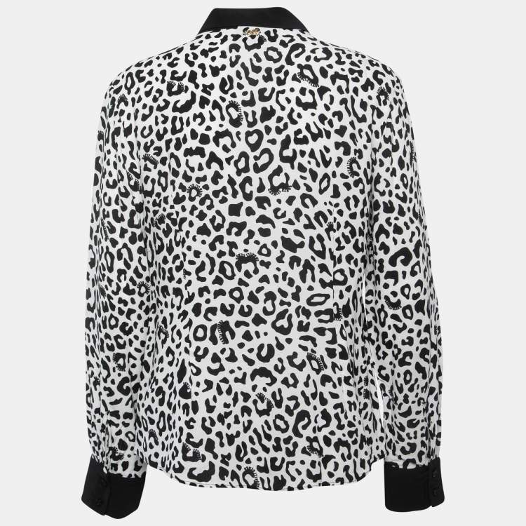 Pre Owned Class by Roberto Cavalli White Animal Print Button Front Shirt Blouse L