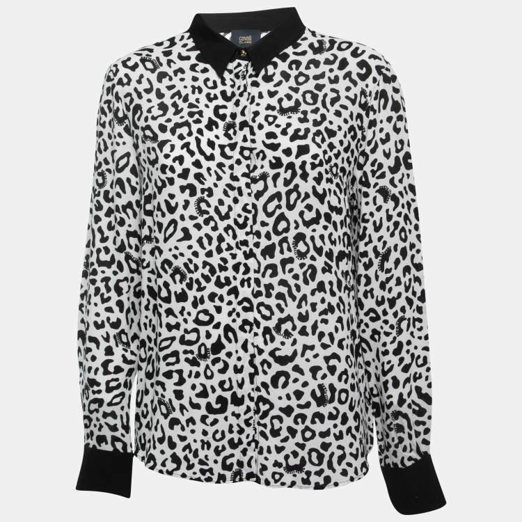 Pre Owned Class by Roberto Cavalli White Animal Print Button Front Shirt Blouse L