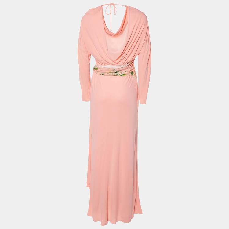 Pre Owned Class by Roberto Cavalli Pink Peach jersey Printed Waist Detail Maxi Dress M