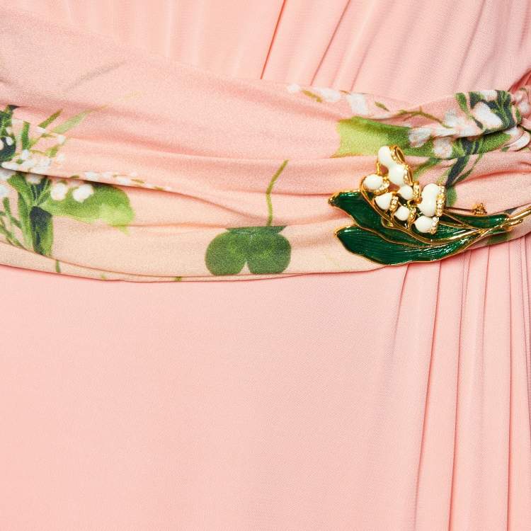 Pre Owned Class by Roberto Cavalli Pink Peach jersey Printed Waist Detail Maxi Dress M