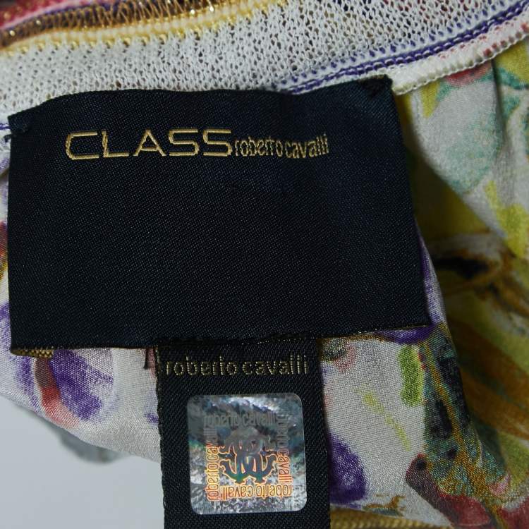 Pre Owned Class by Roberto Cavalli Multicolor Floral Print Silk V-Neck Sleeveless Top S
