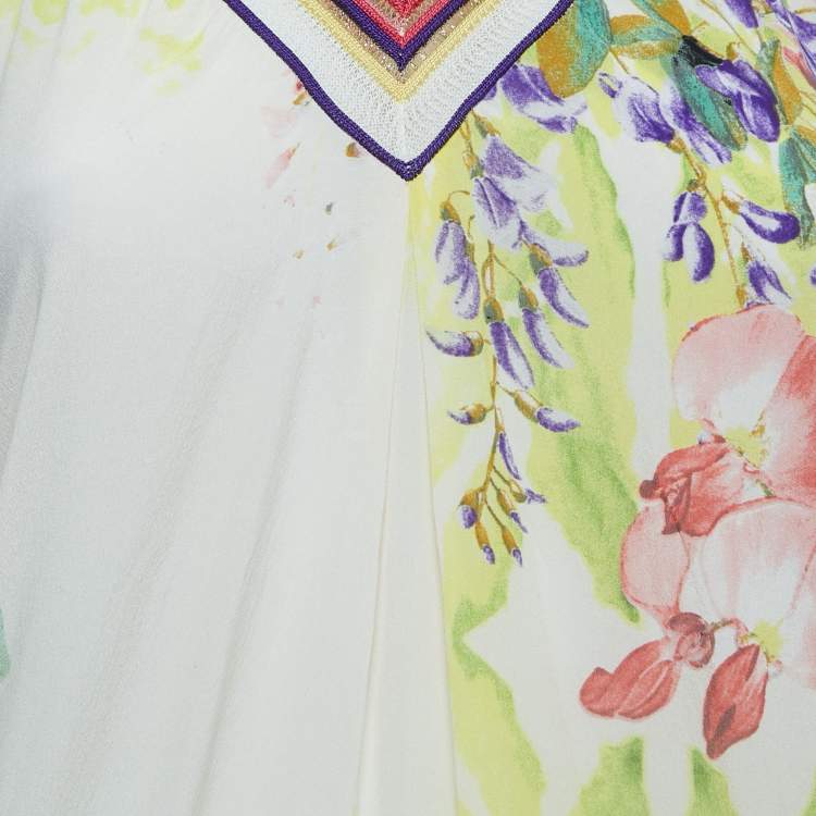 Pre Owned Class by Roberto Cavalli Multicolor Floral Print Silk V-Neck Sleeveless Top S
