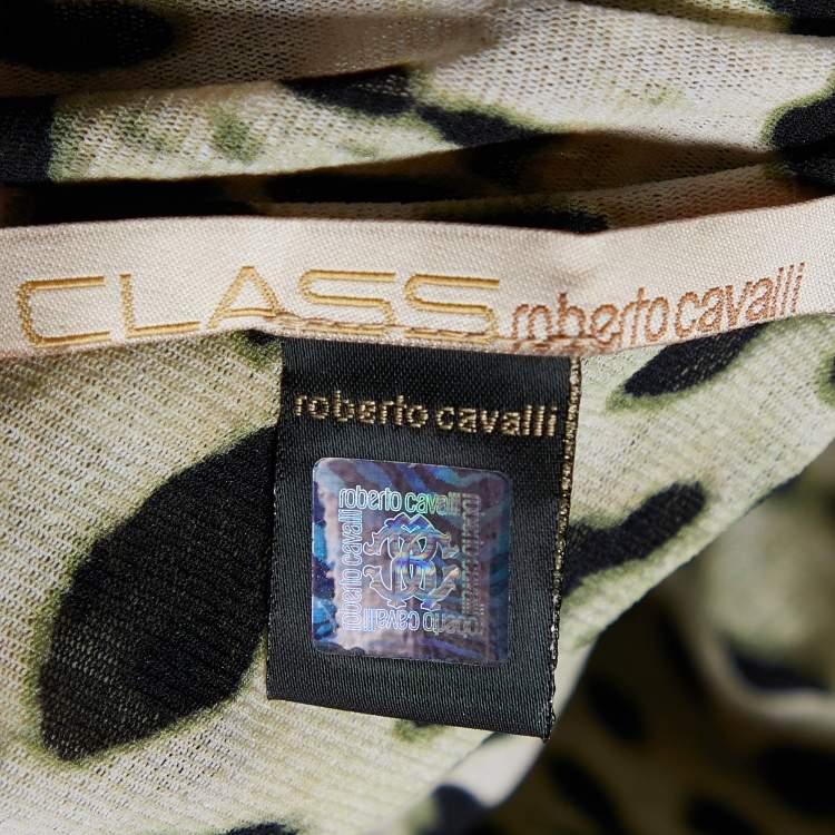 Pre Owned Class by Roberto Cavalli Green Animal Printed Jersey Knit Ruched Mini Dress M