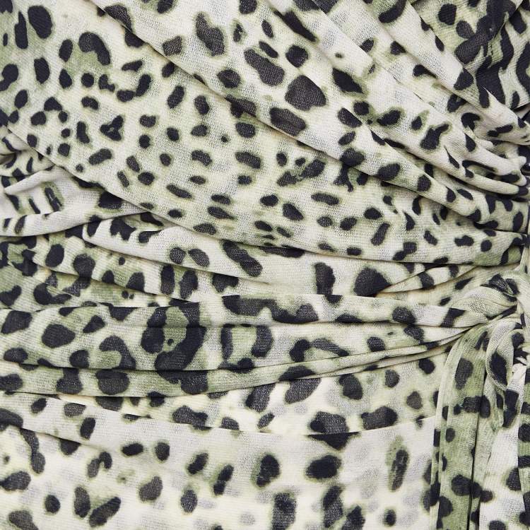 Pre Owned Class by Roberto Cavalli Green Animal Printed Jersey Knit Ruched Mini Dress M