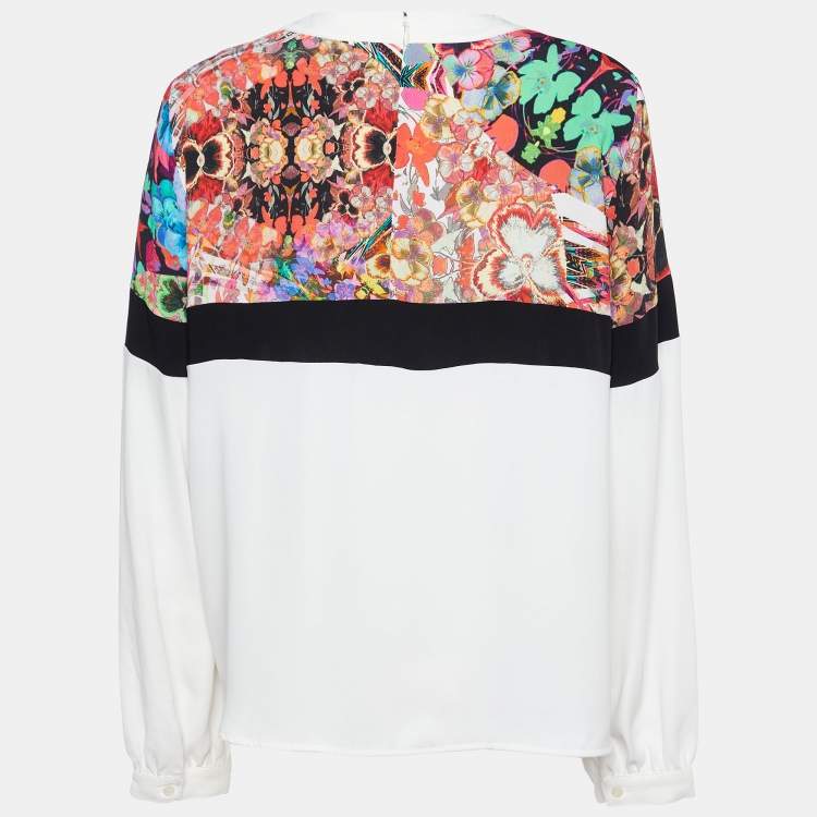 Pre Owned Cavalli Class White & Multicolor Printed Polyester Top L