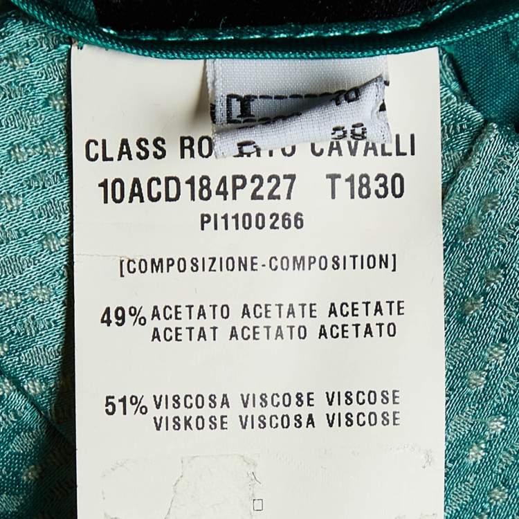Pre Owned Class by Roberto Cavalli Green Textured Satin Flared Trousers M