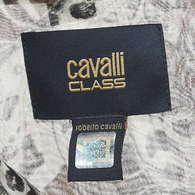 Pre Owned Class by Roberto Cavalli Brown Floral Print Silk Ruffled Semi Sheer Shirt L