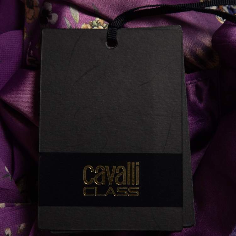 Pre Owned Class by Roberto Cavalli Purple Floral Print Satin and Chiffon Mermaid Gown S