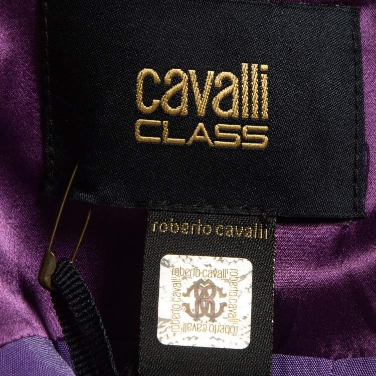 Pre Owned Class by Roberto Cavalli Purple Floral Print Satin and Chiffon Mermaid Gown S