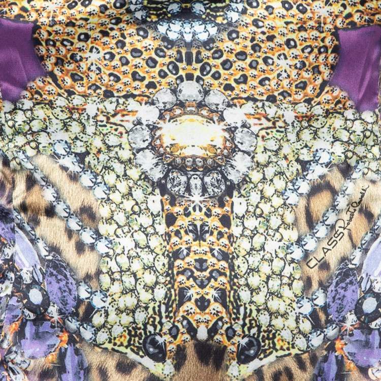Pre Owned Class by Roberto Cavalli Purple Floral Print Satin and Chiffon Mermaid Gown S