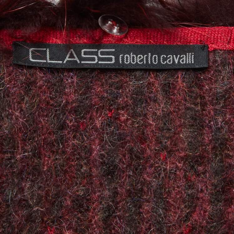 Pre Owned Class by Roberto Cavalli Red Animal Pattern Fur Trim Collar Jacket M