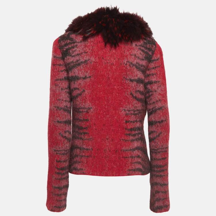 Pre Owned Class by Roberto Cavalli Red Animal Pattern Fur Trim Collar Jacket M