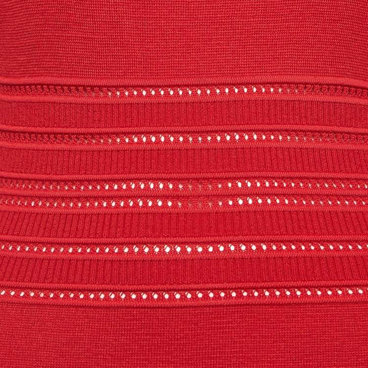Pre Owned Class by Roberto Cavalli Red Patterned Knit Flounce Midi Dress M