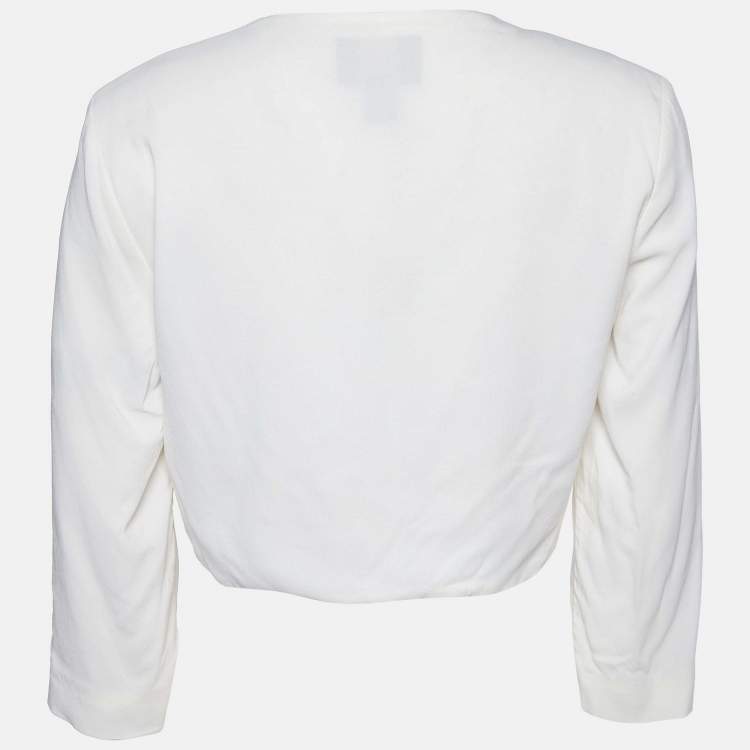 Pre Owned Class By Roberto Cavalli White Crepe Crop Cardigan M