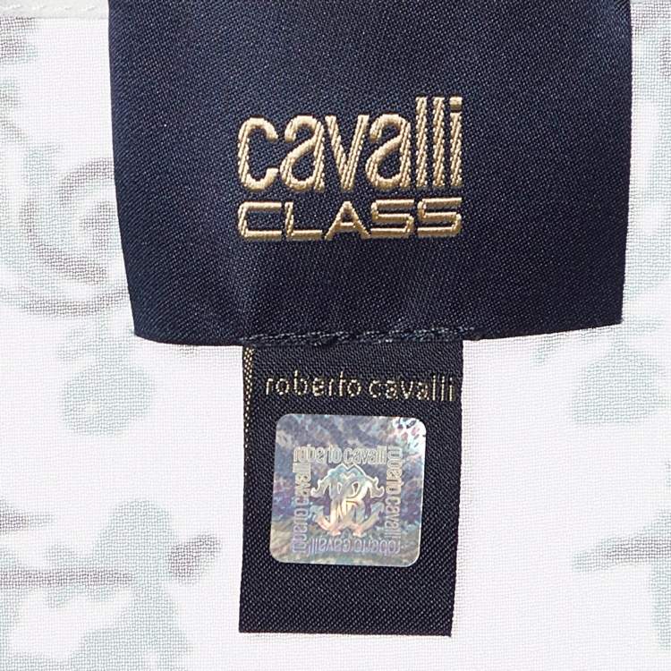 Pre Owned Class by Roberto Cavalli White Print Crepe Loose Fitted Blouse L