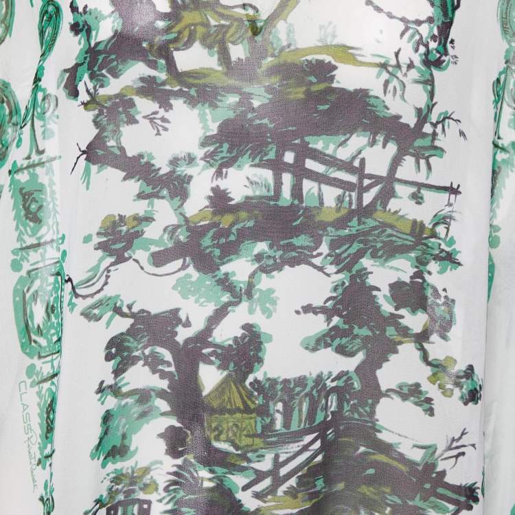 Pre Owned Class by Roberto Cavalli White Print Crepe Loose Fitted Blouse L