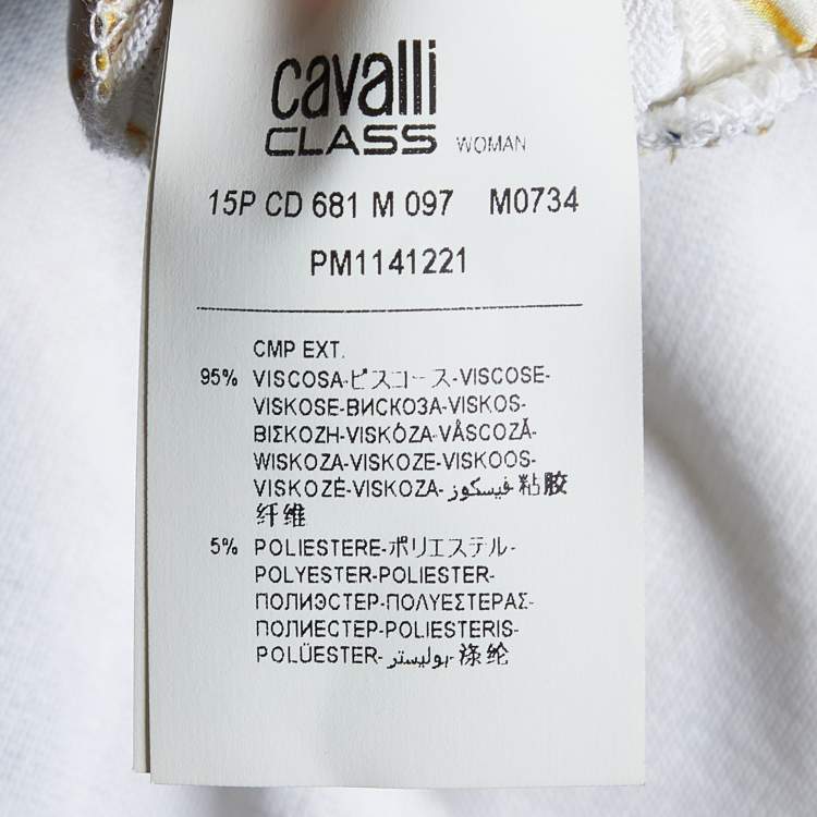 Pre Owned Class by Roberto Cavalli Navy Blue Printed Silk & Knit Tunic XL 