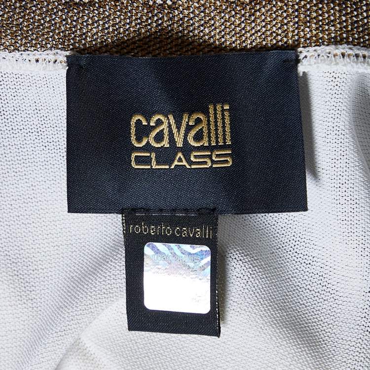 Pre Owned Class by Roberto Cavalli Navy Blue Printed Silk & Knit Tunic XL 