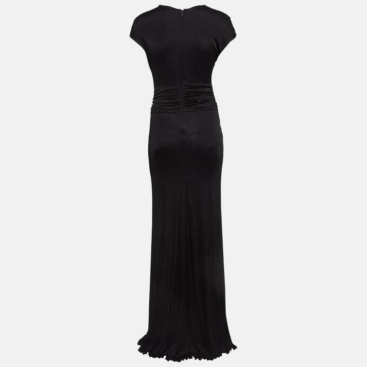 Pre Owned Class by Roberto Cavalli Black Printed Jersey Ruched Sleeveless Maxi Dress M