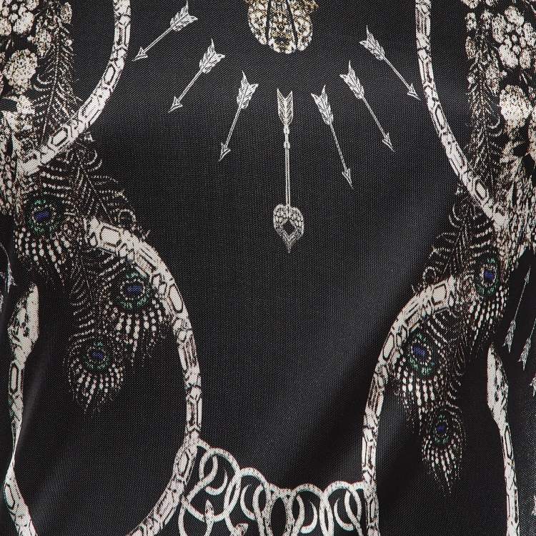 Pre Owned Class by Roberto Cavalli Black Printed Jersey Ruched Sleeveless Maxi Dress M