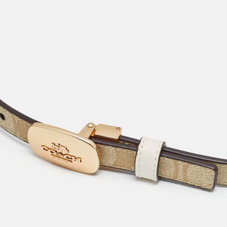 Pre Owned Coach Eliza Cut to Size Reversible Buckle Belt Beige Signature Coated Canvas and Leather