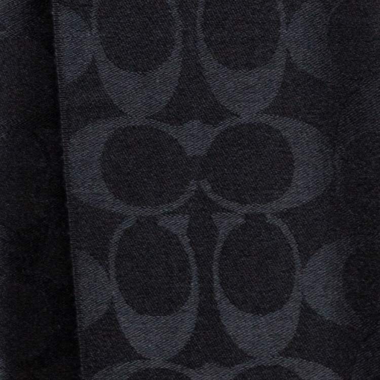 Pre Owned Coach Black Signature C Wrap Wool & Silk Scarf
