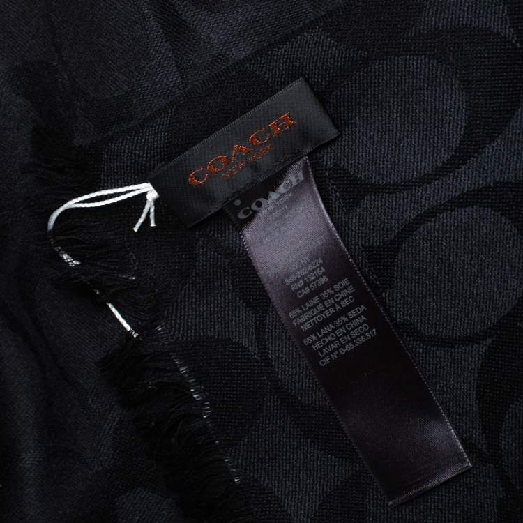Pre Owned Coach Black Signature C Wrap Wool & Silk Scarf
